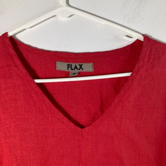 Womens Flax V Neck Linen Tunic Red M 3/4 Sleeve Linen - Picture 4 of 9